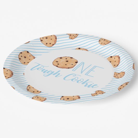 Een stoere Cookie blauw Verjaardagsfeestje Papieren Bordje (Gekanteld)
