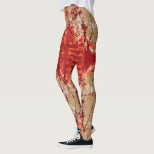 Een stof met een oranje en bruin patroon, leggings