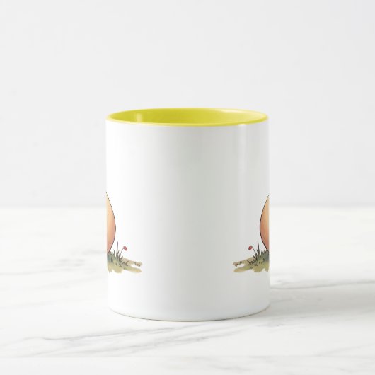 Een stof slaat een ei af. mok (Midden)