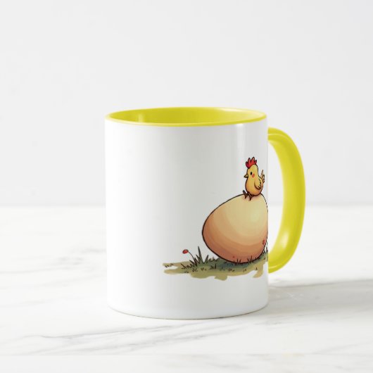 Een stof slaat een ei af. mok (Voorkant rechts)