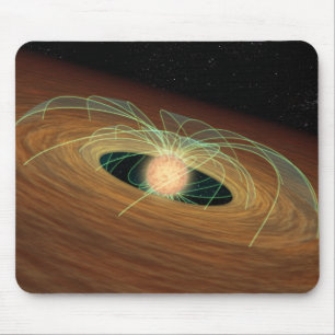 Een stoffige planetvorming schijf in een baan om d muismat