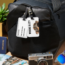 Een stomme foto van een hond die naar waar kijkt? bagagelabel