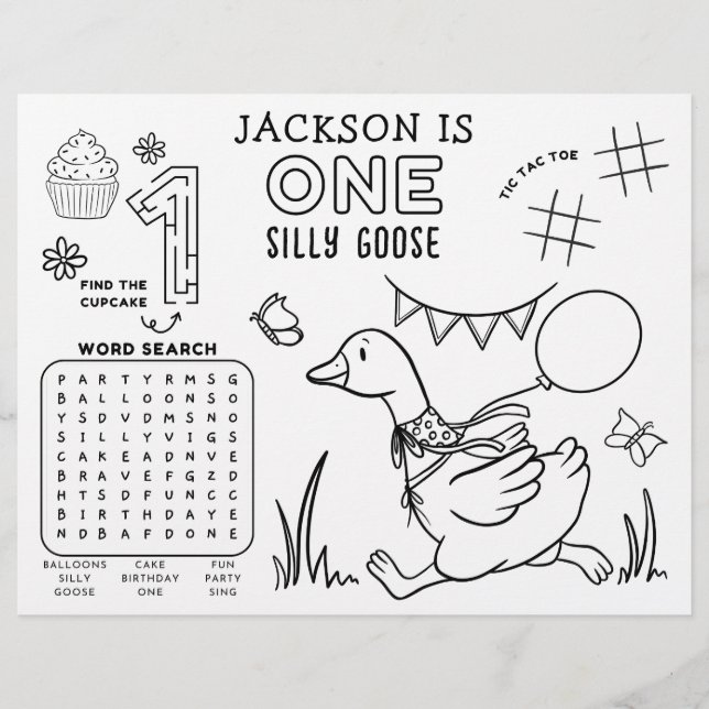 Een stomme gans 1e verjaardag activiteit placemat (Voorkant)