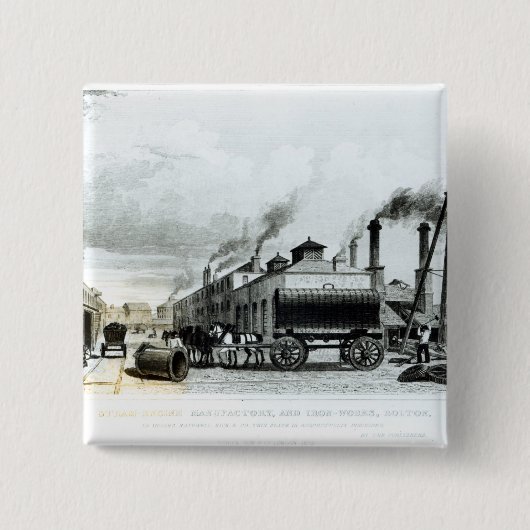 Een stoomengine-fabricage en ijzerwerken vierkante button 5,1 cm (Voorkant)