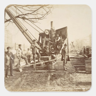 Een stoomkraan in bedrijf tijdens de bouw vierkante sticker