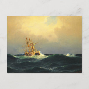 Een stoomschip in een storm in de Atlantische Ocea Briefkaart