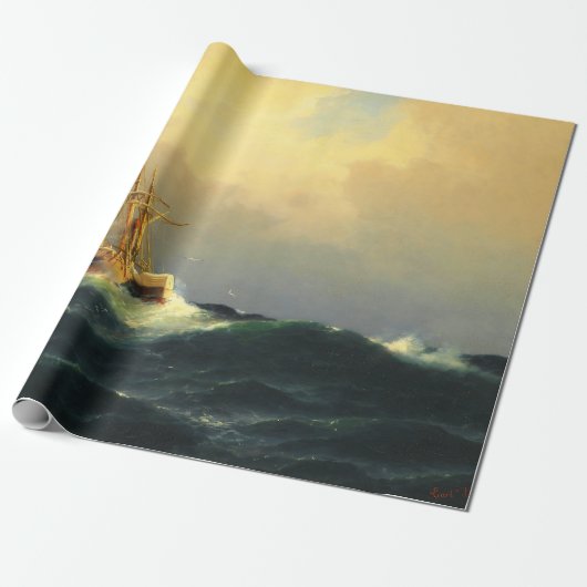 Een stoomschip in een storm in de Atlantische Ocea Cadeaupapier (Uitgerold)