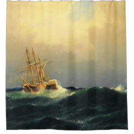 Een stoomschip in een storm in de Atlantische Ocea Douchegordijn