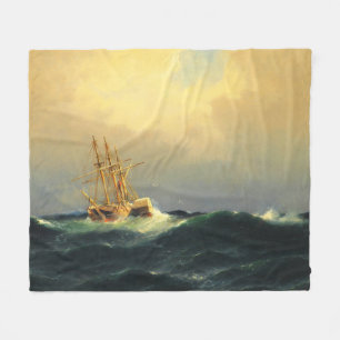 Een stoomschip in een storm in de Atlantische Ocea Fleece Deken