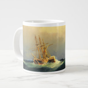 Een stoomschip in een storm in de Atlantische Ocea Grote Koffiekop