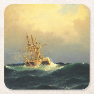 Een stoomschip in een storm in de Atlantische Ocea Kartonnen Onderzetters