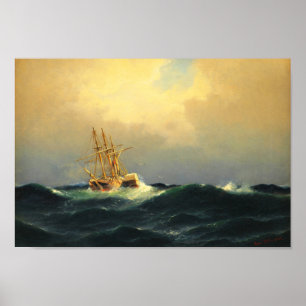 Een stoomschip in een storm in de Atlantische Ocea Poster