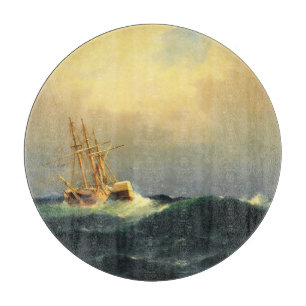 Een stoomschip in een storm in de Atlantische Ocea Snijplank