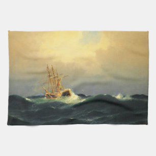 Een stoomschip in een storm in de Atlantische Ocea Theedoek