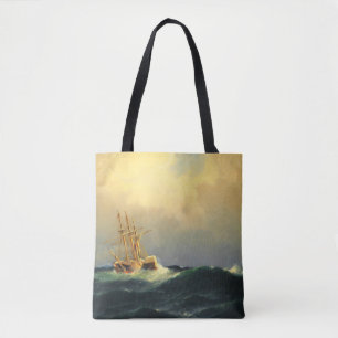 Een stoomschip in een storm in de Atlantische Ocea Tote Bag