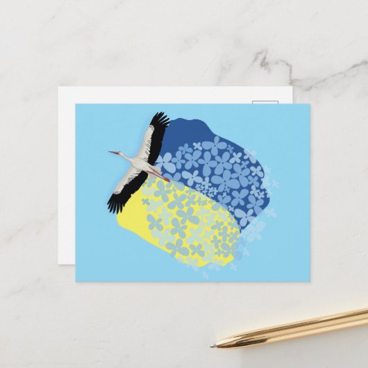 Een Stork heeft een Oekraïense vlag Briefkaart (Voorkant / Achterkant in situ)