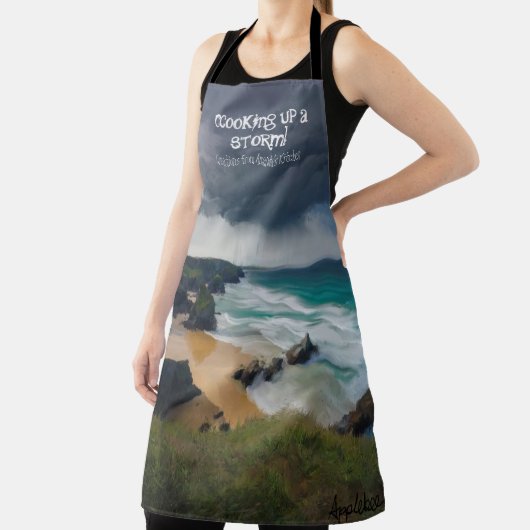 Een storm moody strand blauwgroen zee koken schort (Insitu)