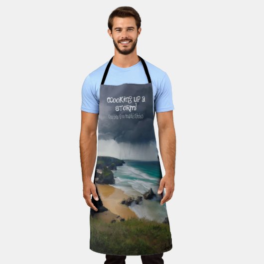 Een storm  moody strand blauwgroen zee koken schort (Gedragen)