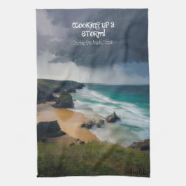 Een storm moody strand blauwgroen zee koken theedoek