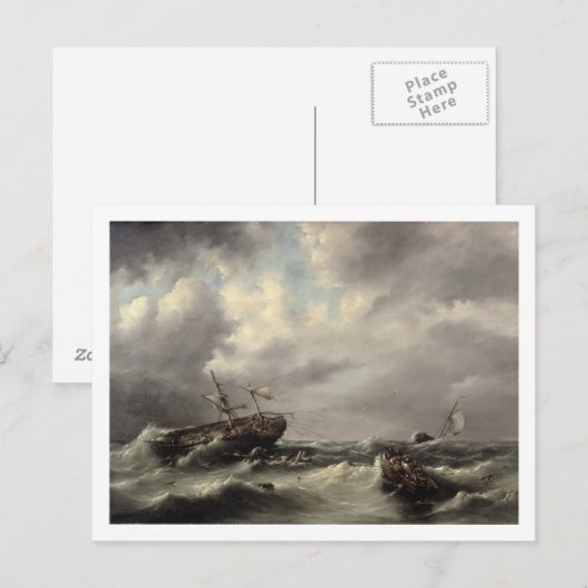 Een Storm op het Zee (olie op het paneel) Briefkaart (Voorkant / Achterkant)