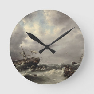 Een Storm op het Zee (olie op het paneel) Ronde Klok