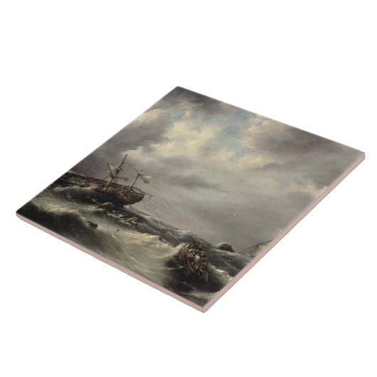 Een Storm op het Zee (olie op het paneel) Tegeltje (Zijkant)