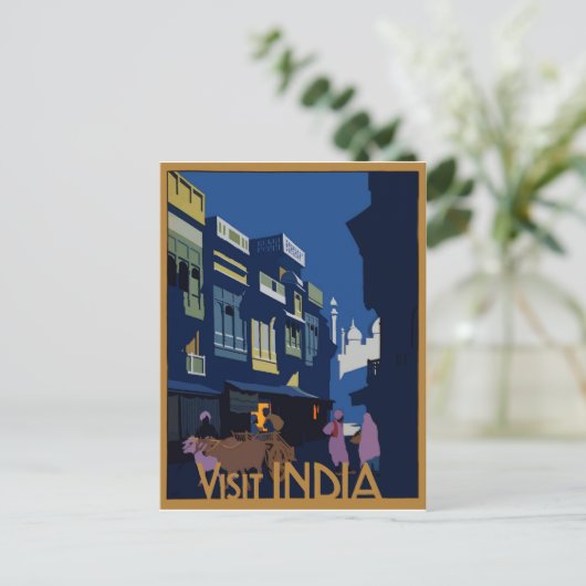 Een straat bij maanlicht. Bezoek India Briefkaart (Staand voorkant)