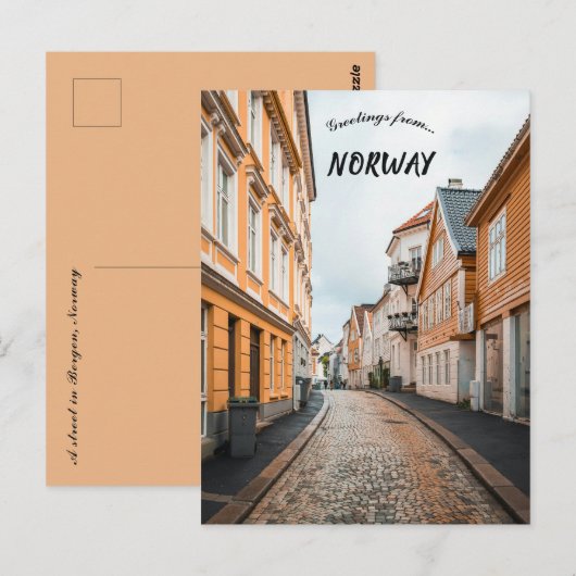 Een straat in Bergen, Noorwegen Briefkaart (Voorkant / Achterkant)