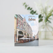 Een straat in Riga, Briefkaart van Letland (Staand voorkant)
