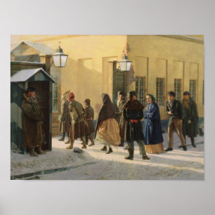 Een straatscene, buiten een gevangenis, 1868 poster