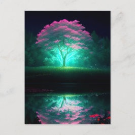 Een stralende boom badend in de gloed van het meer briefkaart