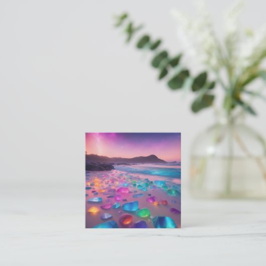 Een strand dat veel glassteen heeft vierkante visitekaartje (Staand voorkant)