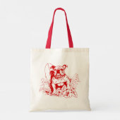 Een strand liefhebbende rode stierenhond die een p tote bag (Achterkant)