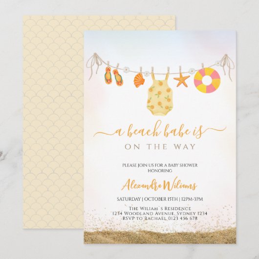 Een strandbabe is onderweg naar het Baby shower Kaart (Voorkant / Achterkant)
