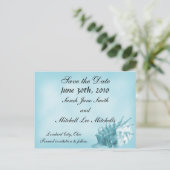 Een strandbruiloft Save the Date Briefkaart (blauw (Staand voorkant)