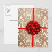 Een strik en lint op kerstinpakpapier feestdagenkaart (Voorkant / Achterkant)