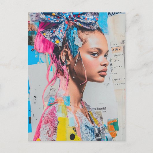 Een strik in haar haar dame Collage Briefkaart (Voorkant)