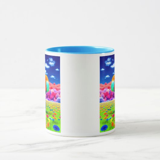 Een struisvogel in een denkbeeldig landschap. mok (Midden)