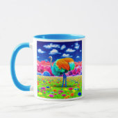 Een struisvogel in een denkbeeldig landschap. mok (Links)