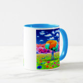 Een struisvogel in een denkbeeldig landschap. mok (Voorkant rechts)