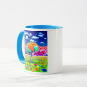 Een struisvogel in een denkbeeldig landschap. mok (Voorkant links)