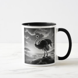 Een struisvogel op een rots in savanne. mok