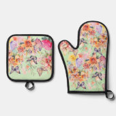 Een studie in Pastel ( bloemen en vlinders) Ovenwant & Pannenlap Set (Voorkant)