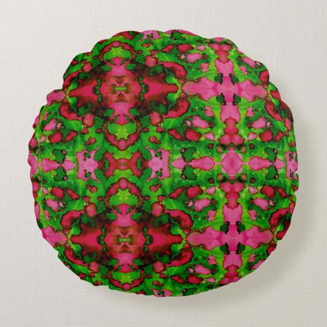 Een studie in roze en groen rond kussen (Voorkant)