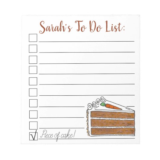 Een stuk van de Cake. Aangepast om lijst te doen Notitieblok (Voorkant)