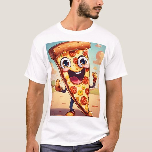 Een stukje CARTOON STYLE geanimeerde pizza T-shirt (Voorkant)