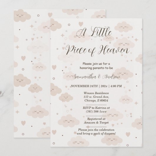 Een stukje hemels Baby shower Kaart (Voorkant / Achterkant)