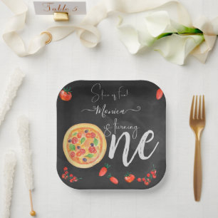 Een stukje plezier, eerste pizza verjaardag papieren bordje