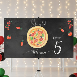 Een stukje plezier, pizza verjaardag spandoek