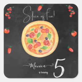 Een stukje plezier, pizza verjaardag vierkante sticker